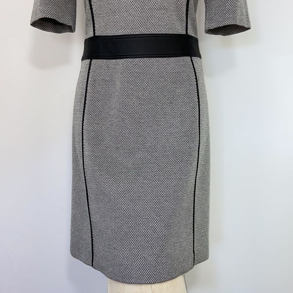 Theory Dress “Calvin Elmore” Houndstooth Leather Accent Trims NWOT Med - Picture 4 of 7